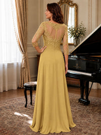 A-Line Chiffon Mother of the Bride Dress with Floral Applique 3/4 Sleeves