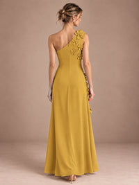 Sage Green One Shoulder Satin Formal Maxi Dress with 3D Floral