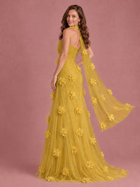 Blush Pink Strapless Sweetheart 3D Floral Tulle Mermaid Prom Dress