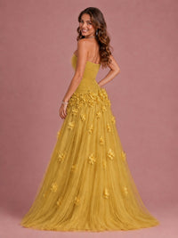 Blush Pink Strapless Sweetheart 3D Floral Tulle Ball Gown Prom Dres