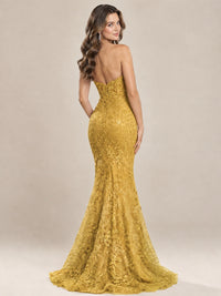 Strapless Corset Mermaid Prom Dress with Floral Lace Appliqué