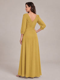 V-Neck Pleated Chiffon Mother of the Bride Dress with Flutter Sleeves