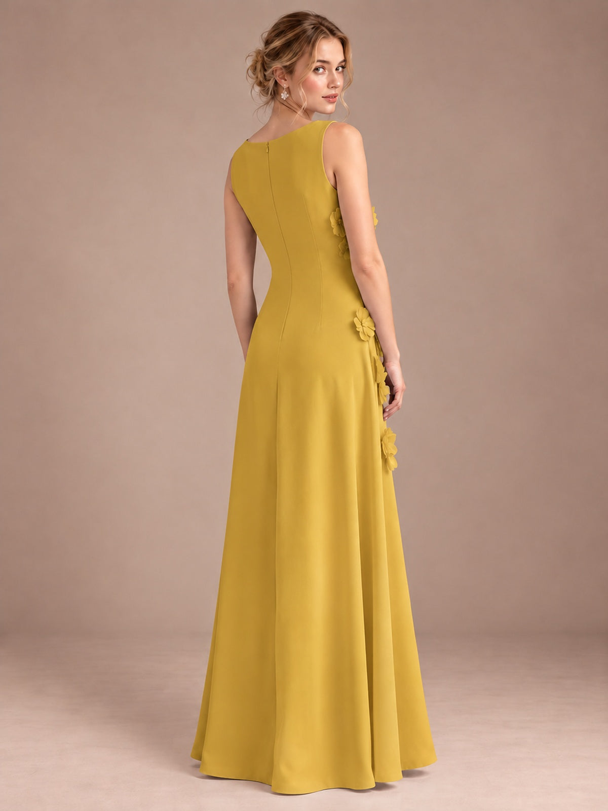 3D Floral Applique Sleeveless Formal Maxi Dress