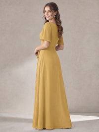 Scoop Neck A-line Chiffon Bridesmaid Dress with Flutter Sleeve & Belt