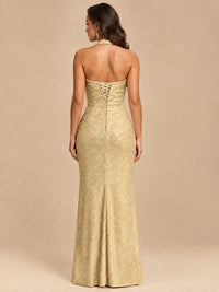 Halter V-Neck Sequin Mermaid Prom Dress with High Slit