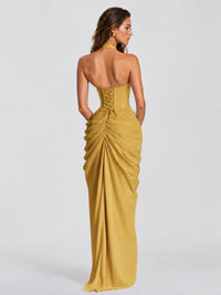 Ruched Halter Neck High-Slit Prom & Evening Dress