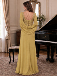 Elegant Applique Chiffon Mother of the Bride Dress with Cape Sleeves