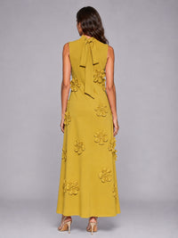 3D Floral Applique High Neck Prom Maxi Dress