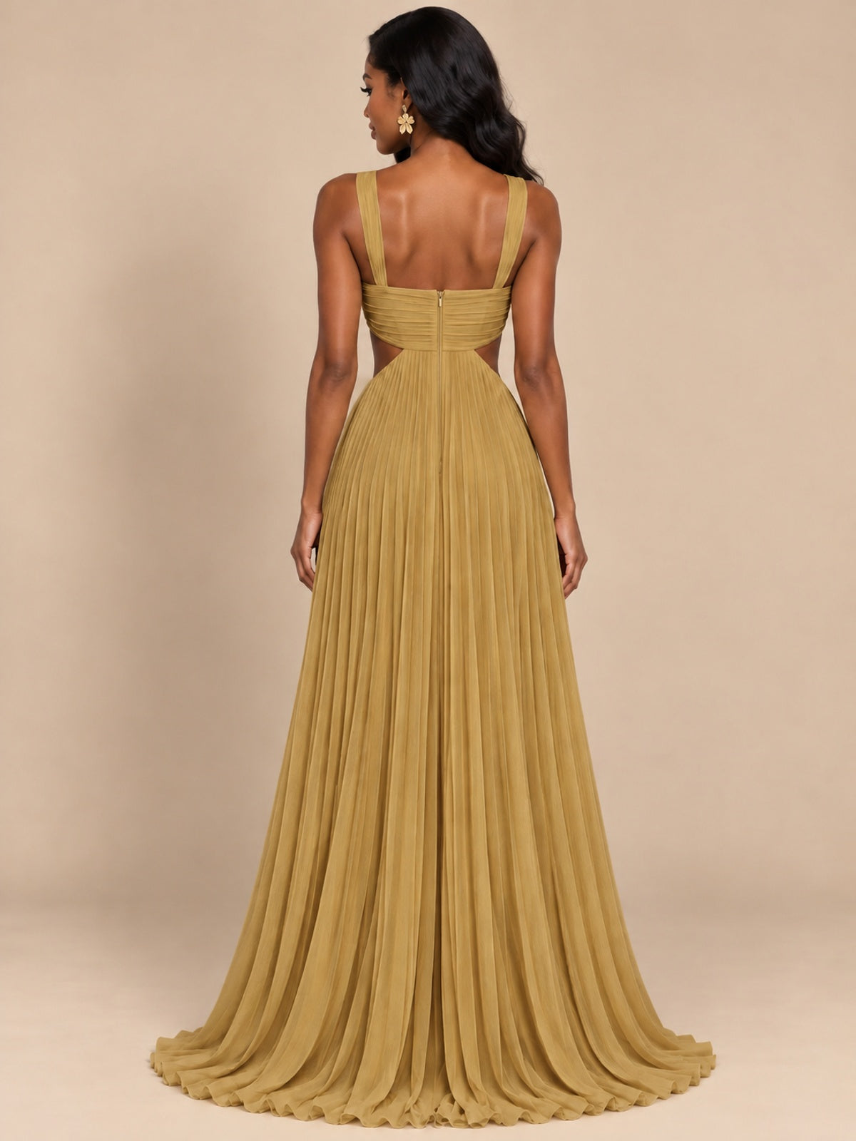 Butter Yellow Pleated Cutout Maxi Dress