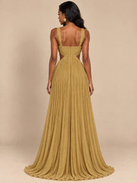 Butter Yellow Pleated Cutout Maxi Dress