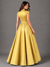Lace Appliqué A-Line Satin Maxi Dress