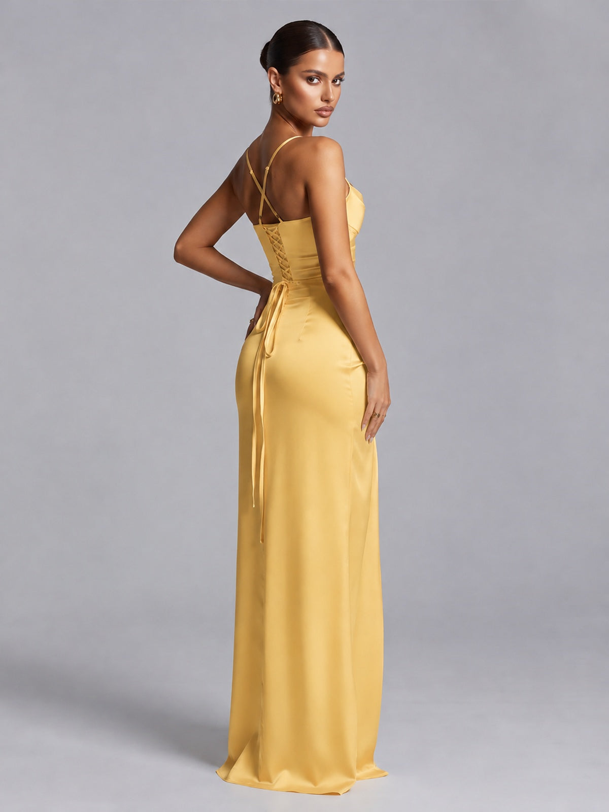 Square Neck Satin Long Prom Dress with Ruffles