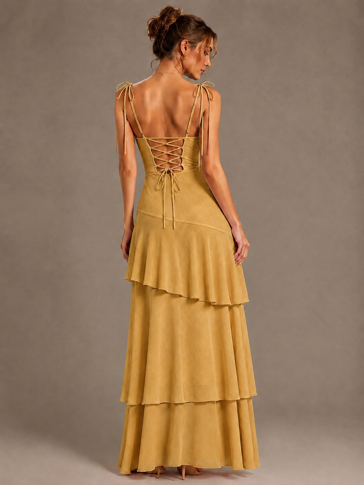 Spaghetti Strap Tiered Ruffles Chiffon Prom Dress