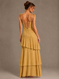 Spaghetti Strap Tiered Ruffles Chiffon Prom Dress