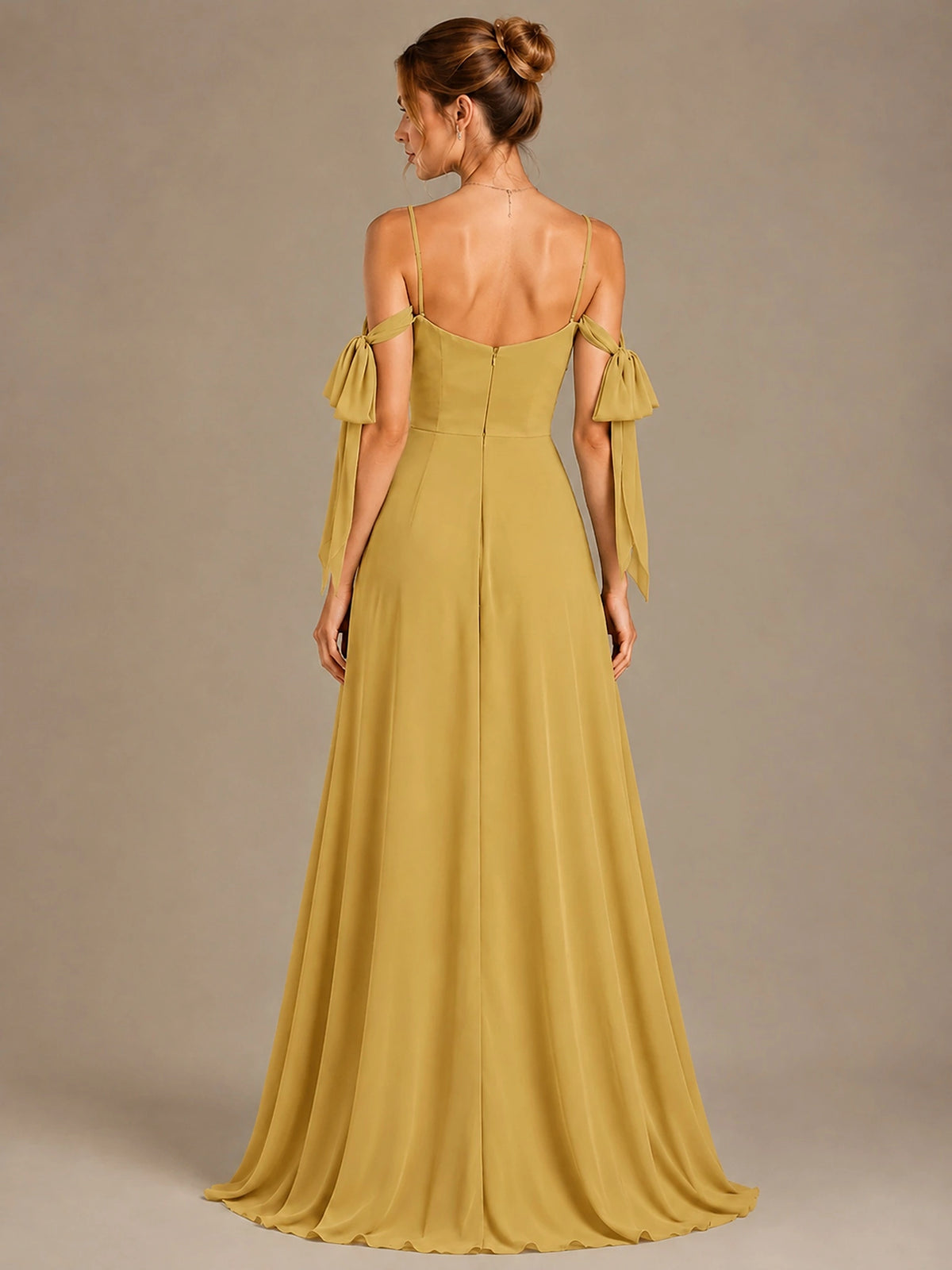 A-Line Ruffles Chiffon Bridesmaid Dress with Slit
