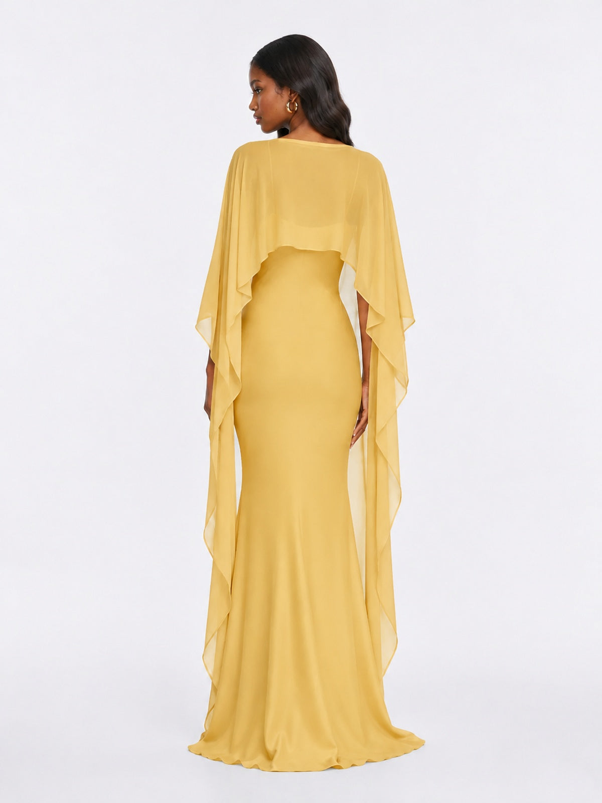 Satin Cape Prom Dresses Meramid Maxi Dress