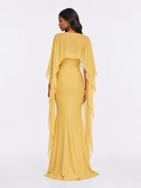 Satin Cape Prom Dresses Meramid Maxi Dress