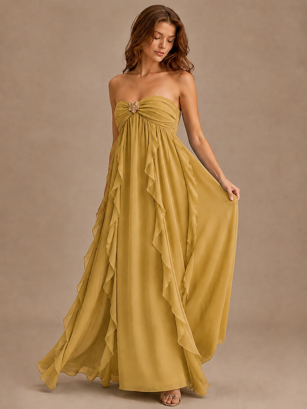 Srapless Sweetheart Chiffon Prom Dress Ruffle Formal Evening Gown