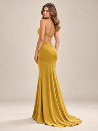Light Blue Strapless Sweetheart Mermaid Prom Dress with Pleated Bodice