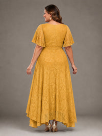 Jacquard Chiffon A-Line V-Neck High-Low Mother of the Bride Dress