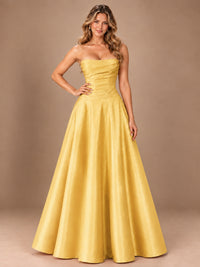 Blush Pink Strapless Satin A-Line Prom Dress with Ruched Bodice