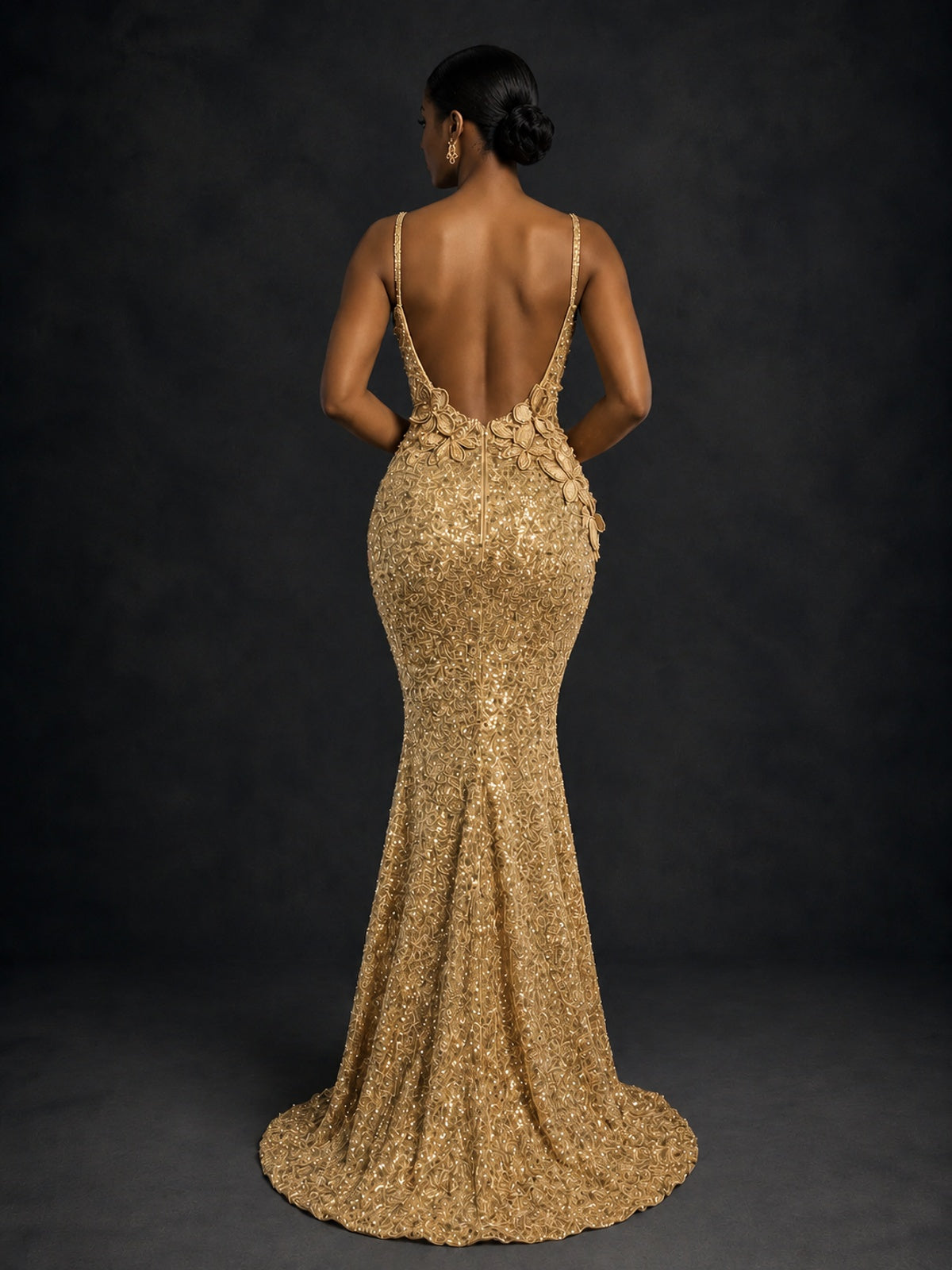 Sequin Mermaid Prom Dress with Floral Applique