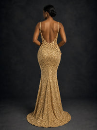 Sequin Mermaid Prom Dress with Floral Applique