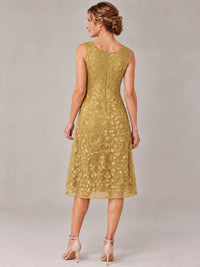 Tea Length Sequin Lace Mother of The Bride Dress with Chiffon Jacket