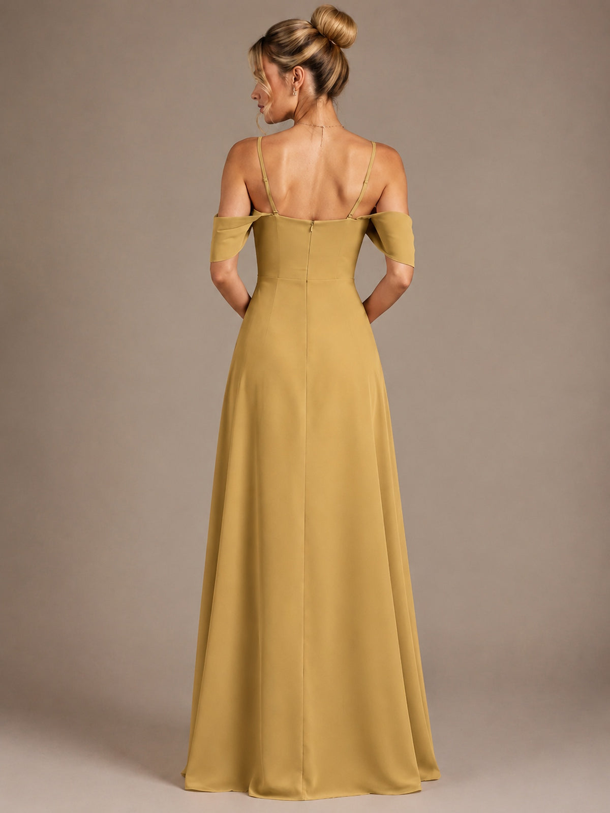 Spaghetti Strap Chiffon Bridesmaid Dress with Ruffles Slit
