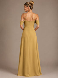 Spaghetti Strap Chiffon Bridesmaid Dress with Ruffles Slit