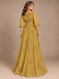 A-Line Mother of the Bride Dress with Sheer Puff Sleeves