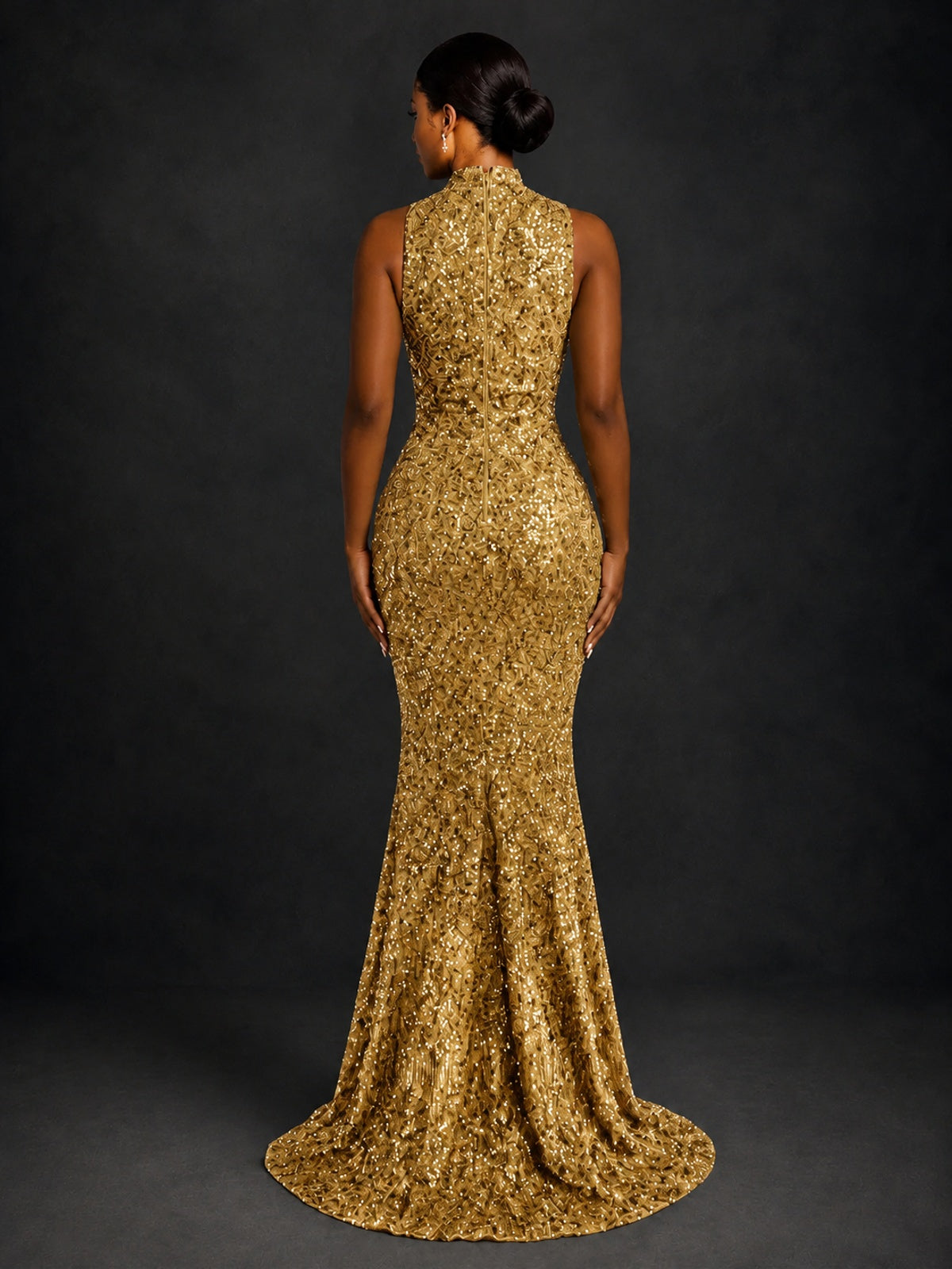 Sparkly Sequin High Neck Mermaid Prom Dress