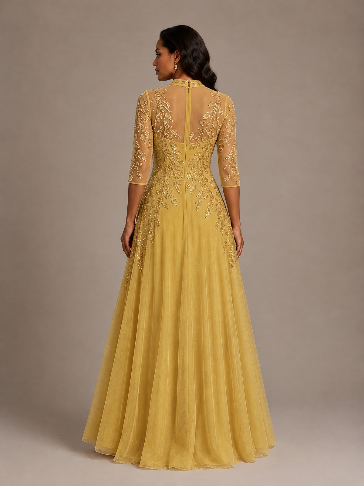 Embellished Appliques Mother of the Bride Dress with 3/4 Sleeves