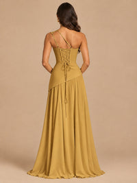 One Shoulder Prom Dress A-line Ruched Women Wedding Formal Gowns