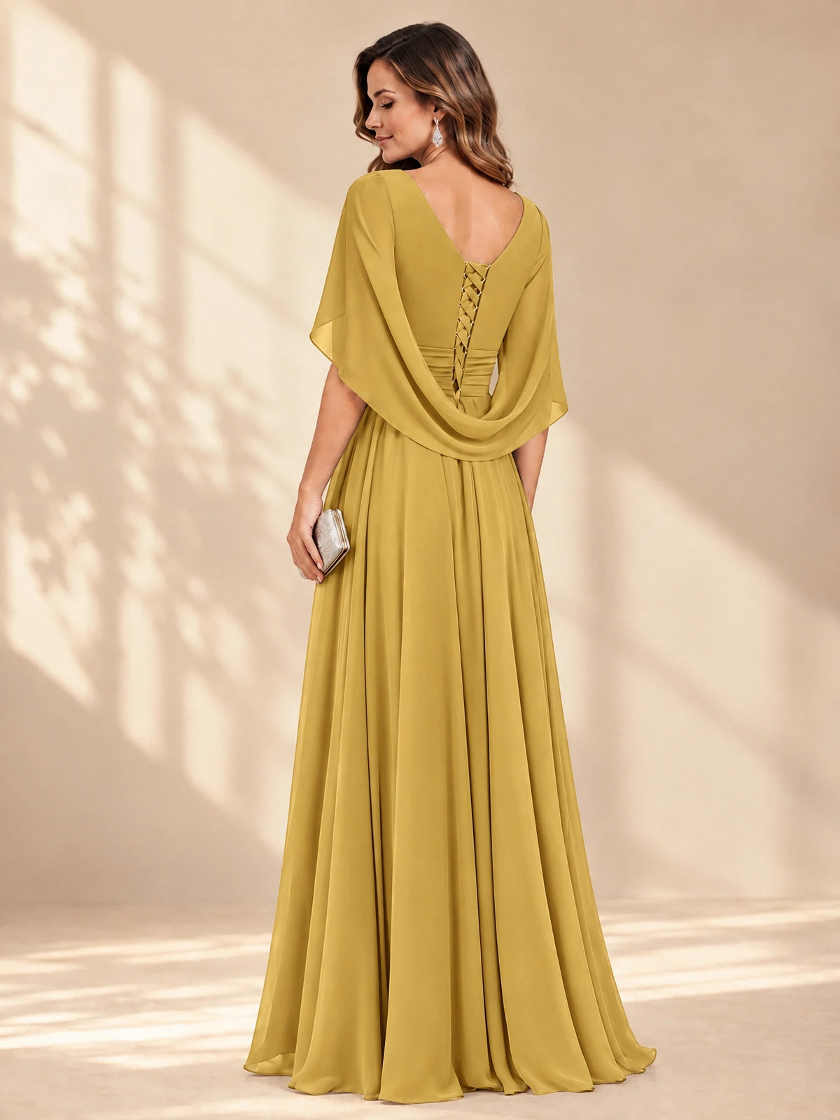 Ruched V Neck Mother of The Bride Dresses with Shawls Appliques and Cap Sleeves