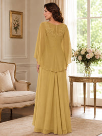 Elegant Chiffon Mother of the Bride Dress with Lace Applique and Cape Sleeves