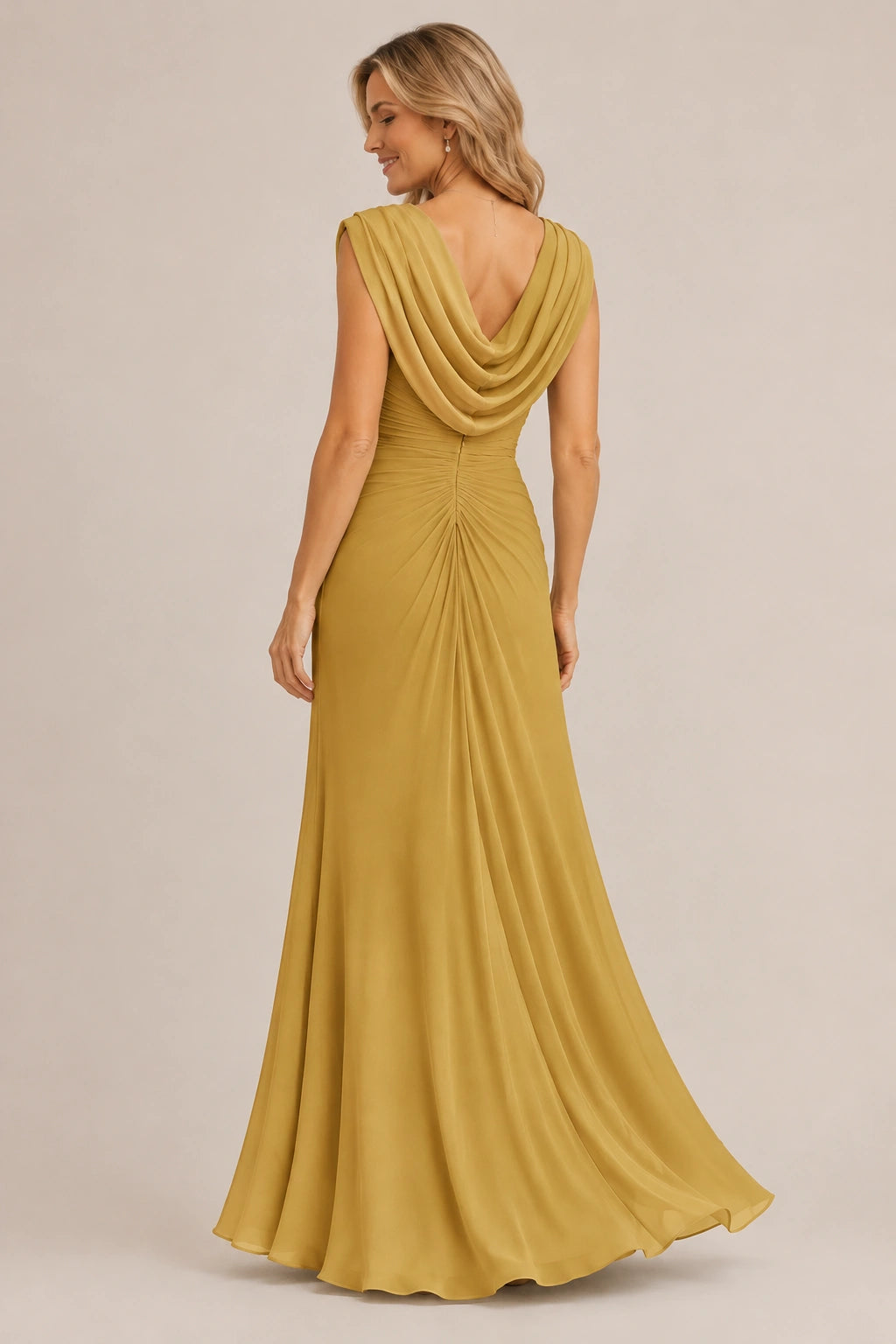Cowl Neck Ruched Chiffon Mother of the Bride Dress