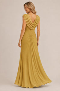 Cowl Neck Ruched Chiffon Mother of the Bride Dress