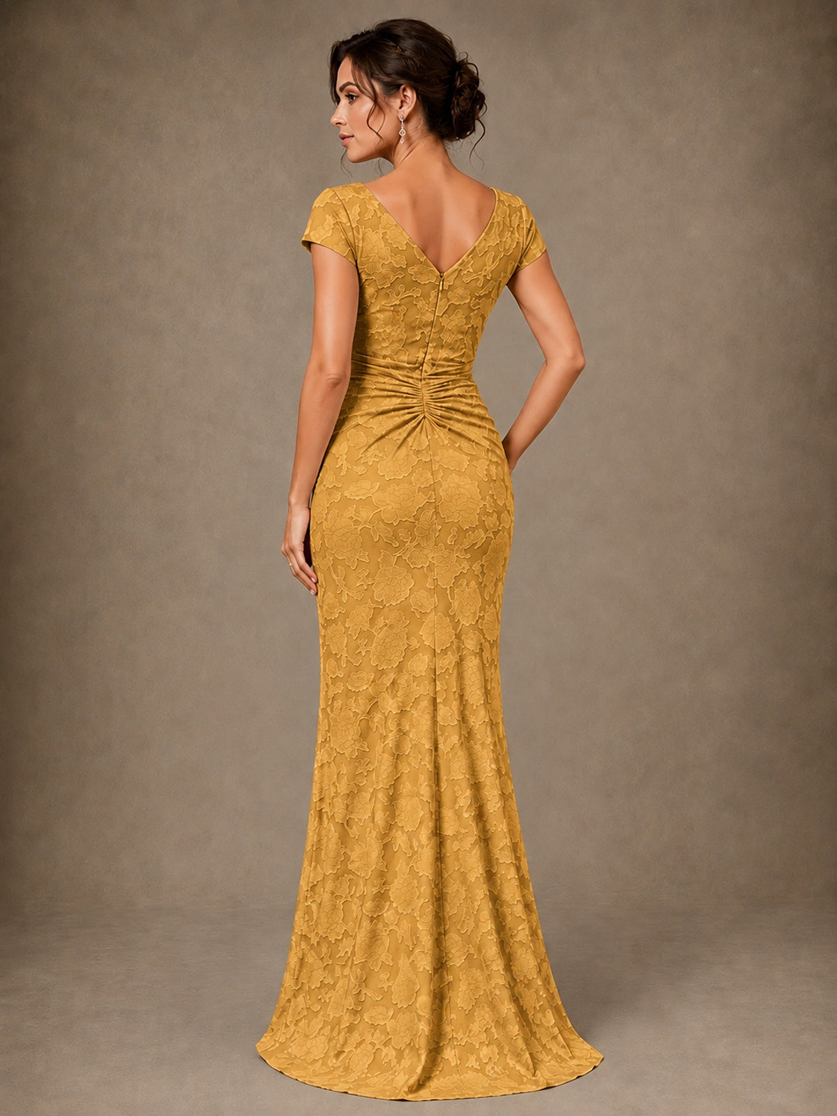 V-Neck Floral Jacquard Mother of the Bride Dress with Slit