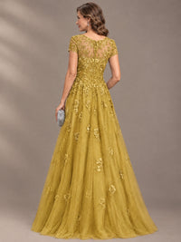 Lace Appliques A-line Mother of The Bride Dresses with Short Sleeves