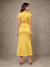 Cowl Neck Satin Mother of the Bride Dress with Ruched Waist