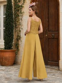 Elegant 3-Piece Chiffon Mother of the Bride Pantsuit with Floral Applique Jacket