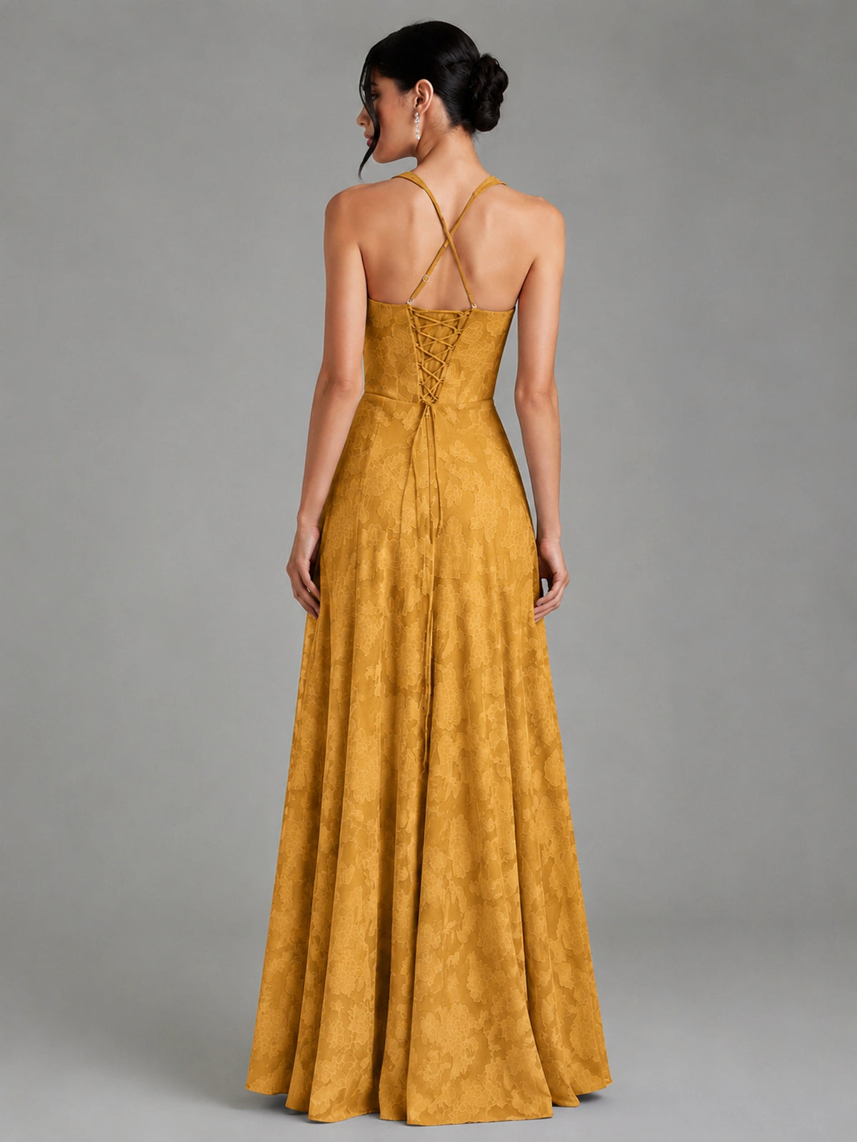 A-Line Halter Floral Chiffon Maxi Dress