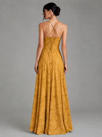 A-Line Halter Floral Chiffon Maxi Dress