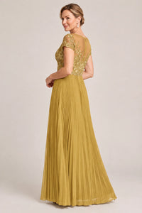 Embroidered Lace Pleated Mother of the Bride Dress