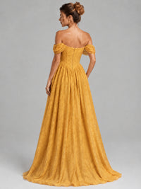 Off Shoulder Jacquard A-Line Maxi Dress