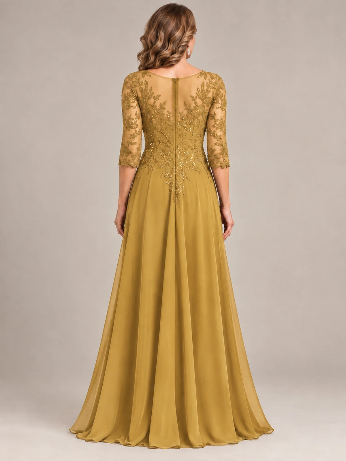 Sequin Lace A-Line Mother of the Bride Dress with 3/4 Sleeves