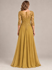 Sequin Lace A-Line Mother of the Bride Dress with 3/4 Sleeves