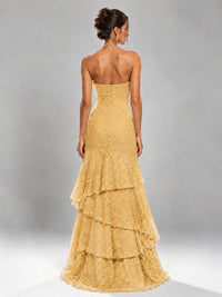Halter Tiered Mermaid Prom Dress with Sparkly Lace