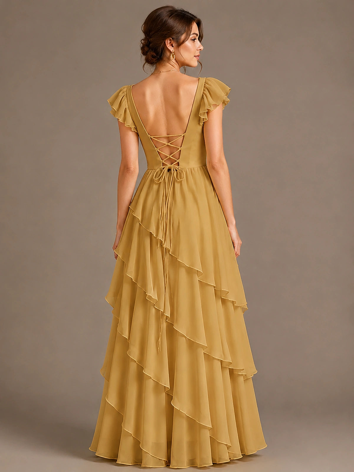 Ruffle Tiered V Neck Maxi Dress